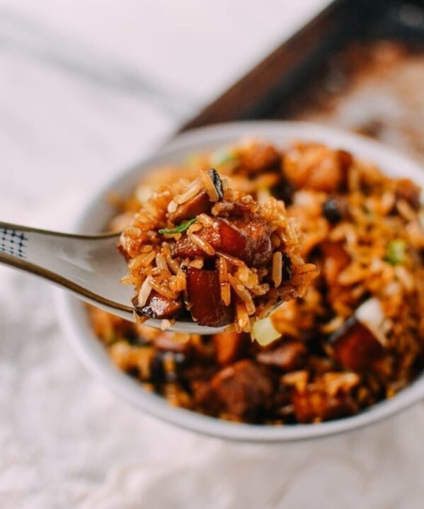 Easy Pork Belly & Mushroom Rice Bowl, by thewoksoflife.com